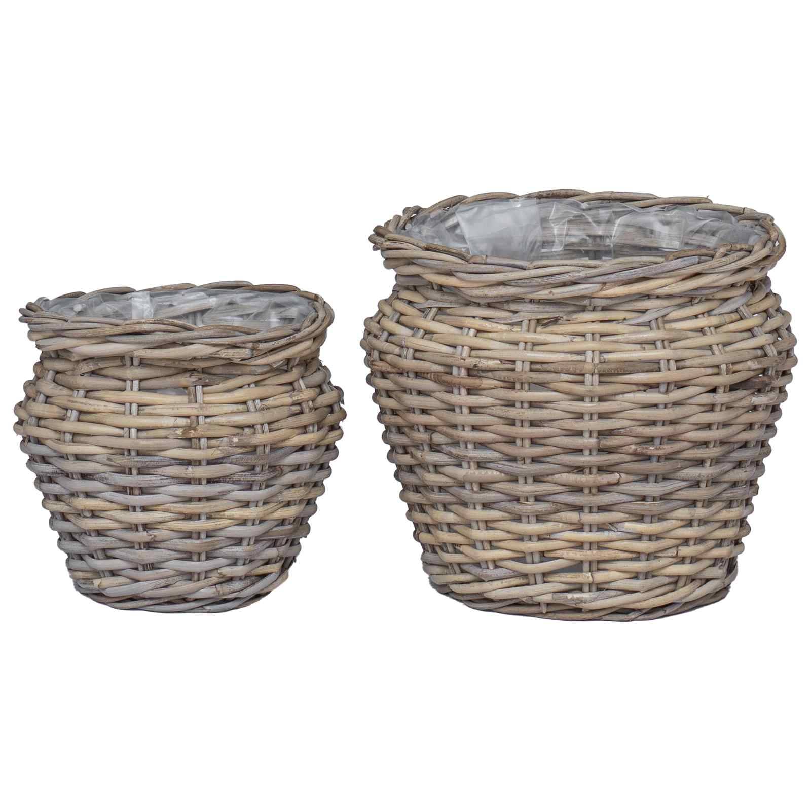 vidaXL Blumentopfkorb mit Speicher 2 pcs Grau Lacak Rattan