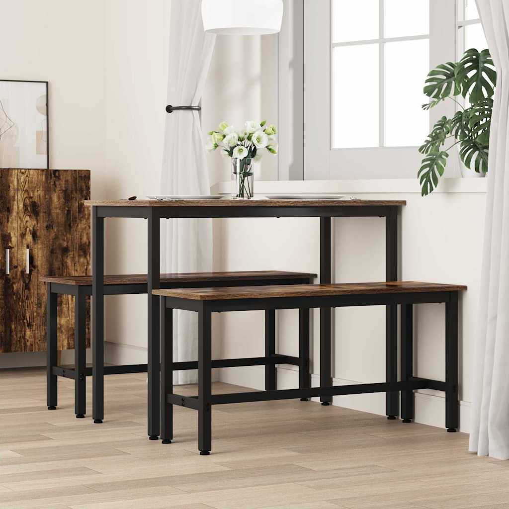 vidaXL Esstischbank 2 pcs Geräucherte Eiche 100 x 32,5 x 48,5 cm