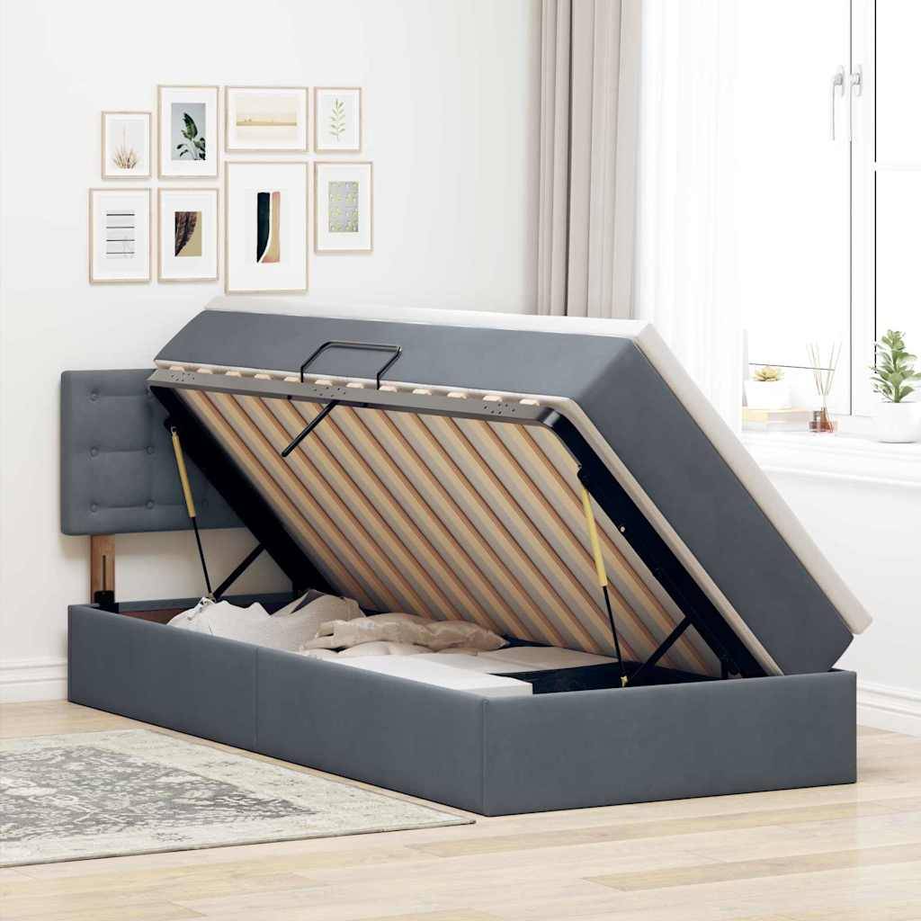 vidaXL LED-Speicherbett mit Matratze Dunkelgrau 90 x 190 cm Samt