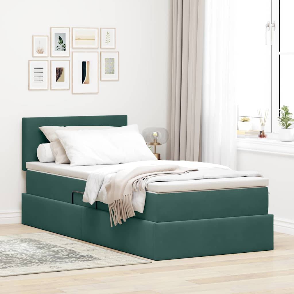 vidaXL Aufbewahrungsbett mit Matratze Dunkelgrün 90 x 200 cm Samt
