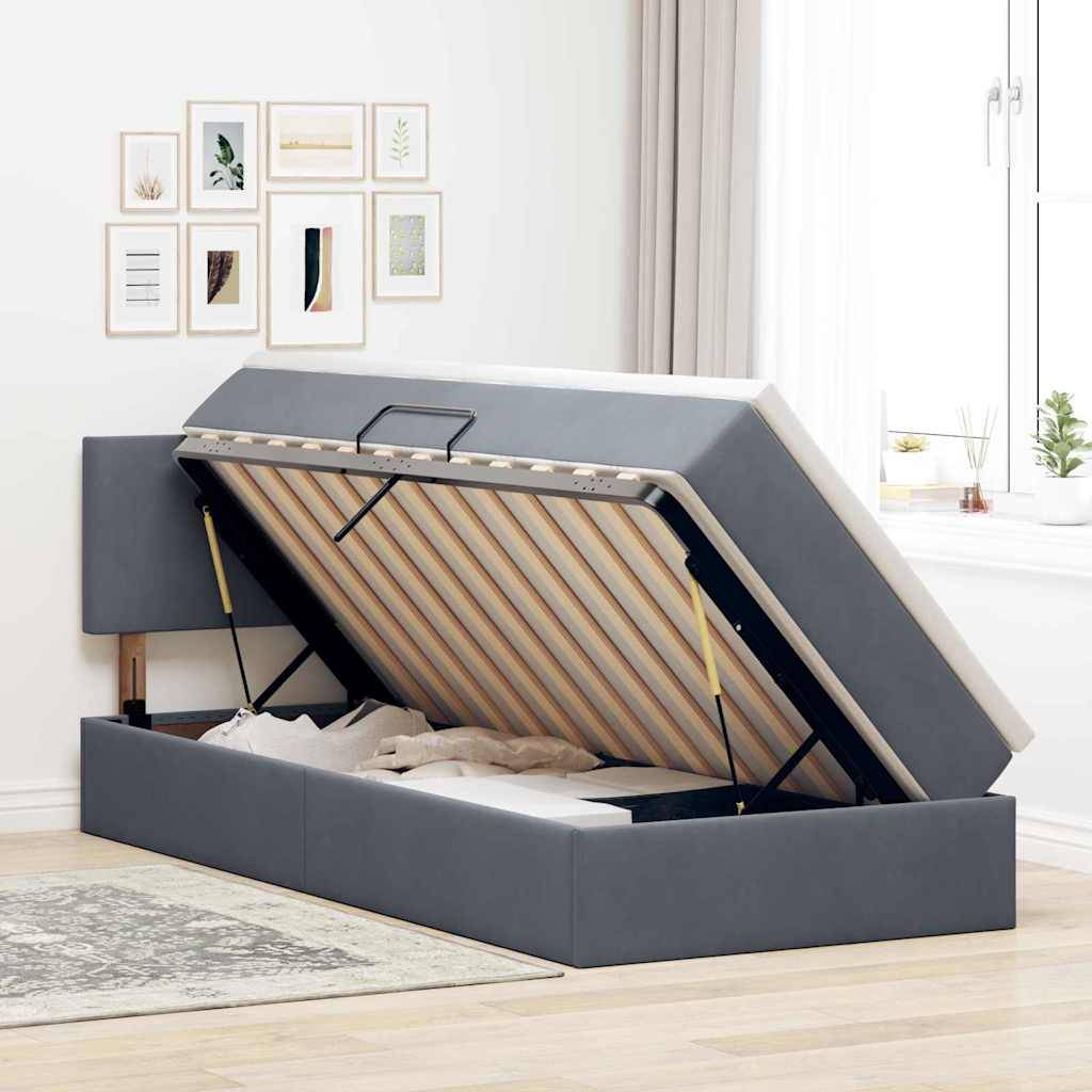 vidaXL LED-Speicherbett mit Matratze Dunkelgrau 90 x 190 cm Samt