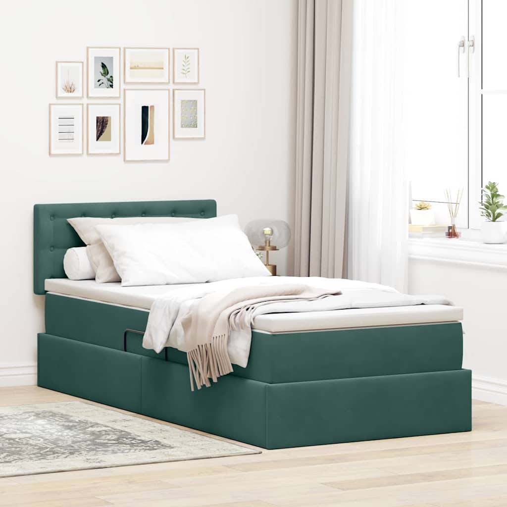 vidaXL Aufbewahrungsbett mit Matratze Dunkelgrün 90 x 200 cm Samt