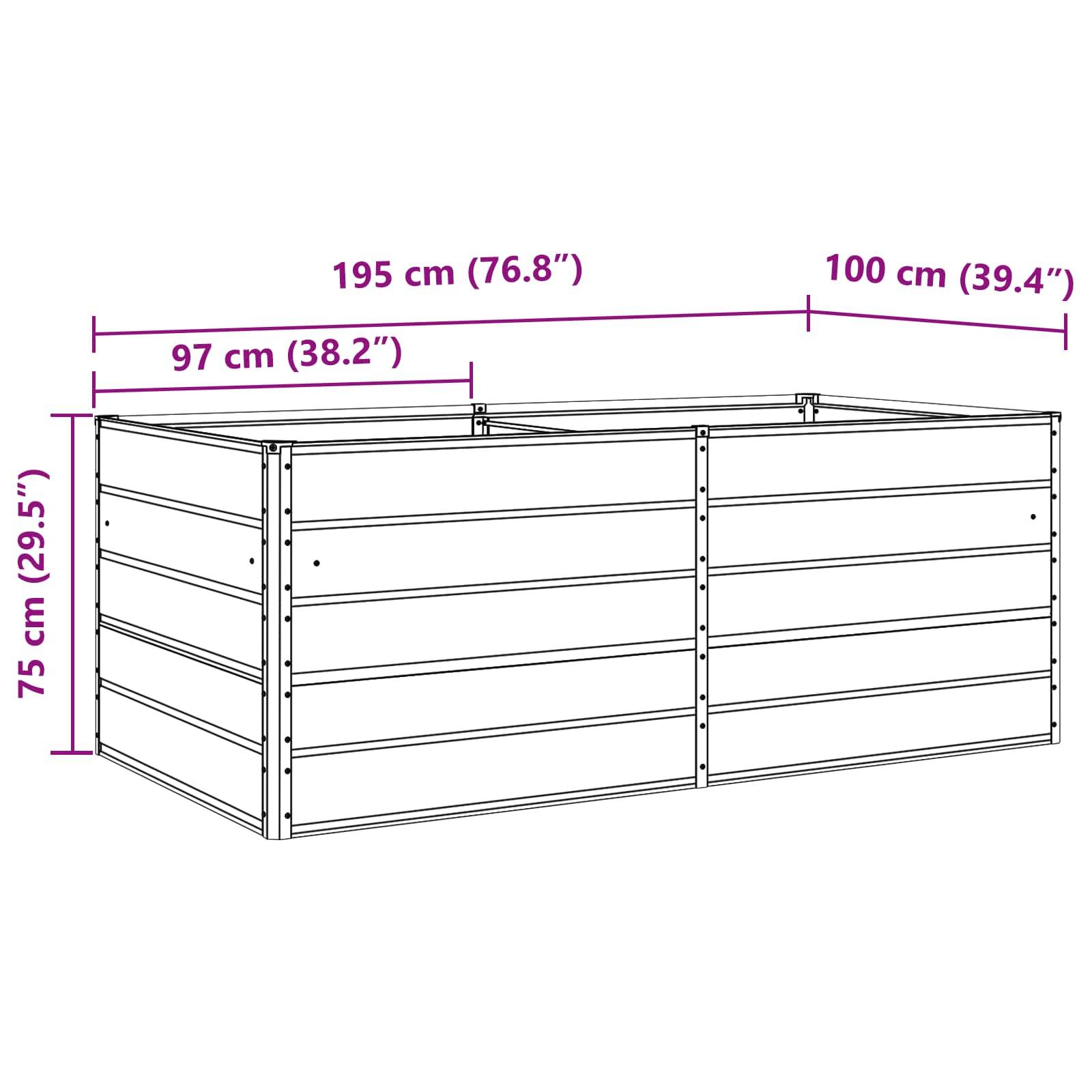 vidaXL Pflanzkübel Elfenbein 195 x 100 x 75 cm Verzinkter Stahl