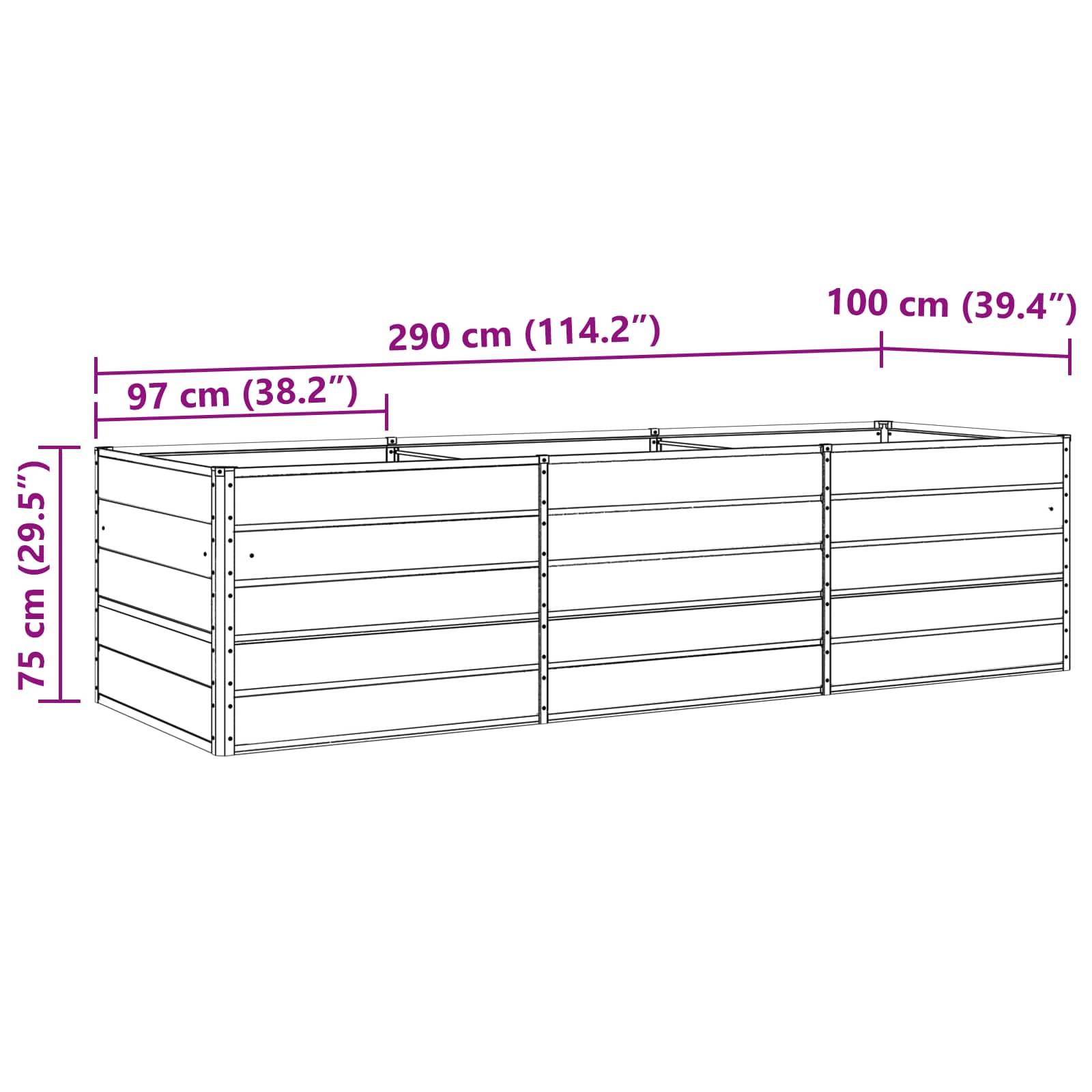 vidaXL Pflanzkübel Elfenbein 290 x 100 x 75 cm Verzinkter Stahl