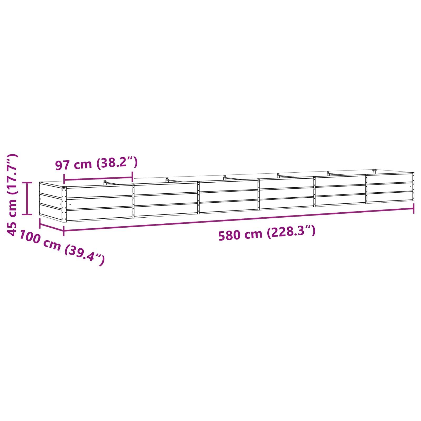 vidaXL Pflanzkübel Elfenbein 580 x 100 x 45 cm Verzinkter Stahl