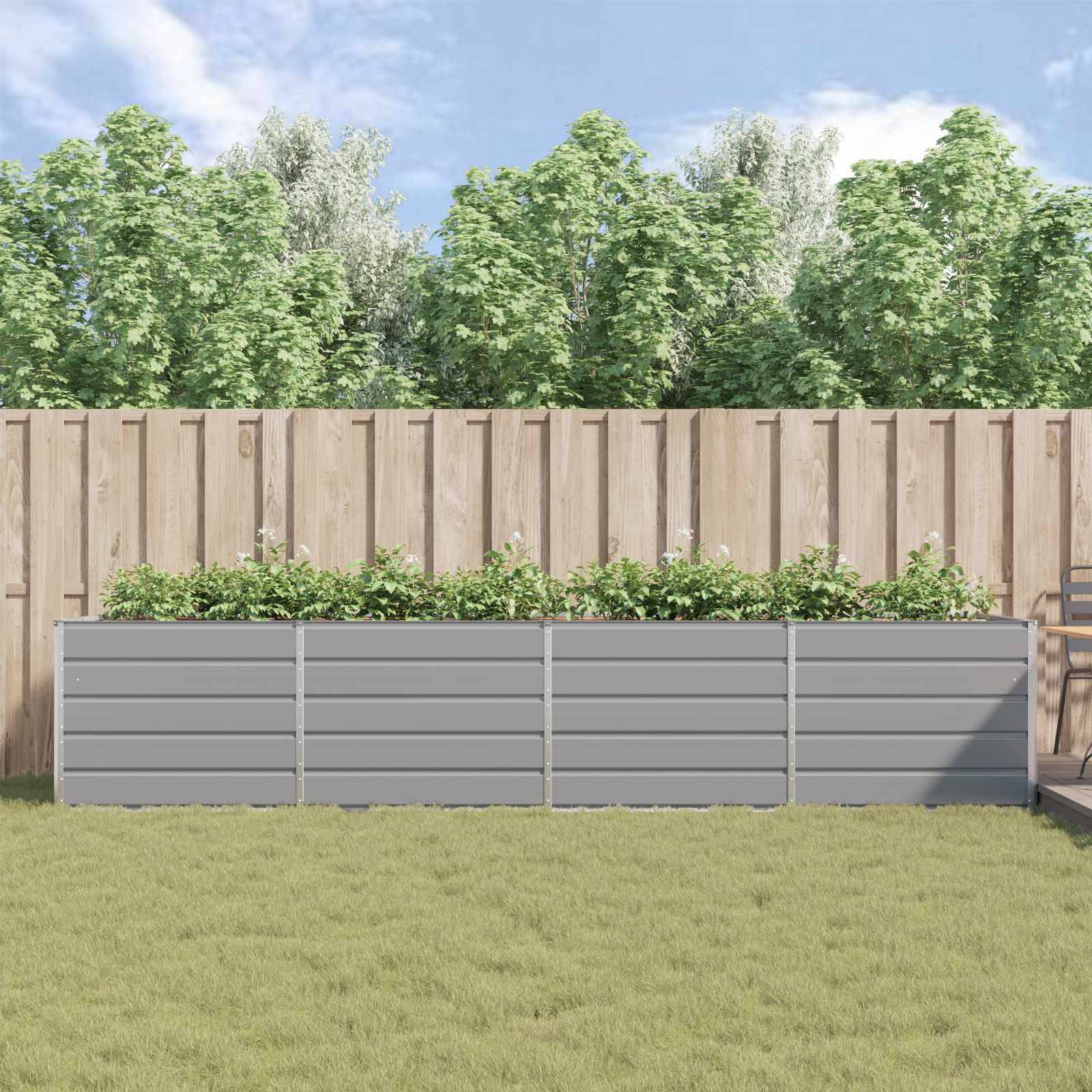 vidaXL Pflanzkübel Hellgrau 385 x 100 x 75 cm Verzinkter Stahl