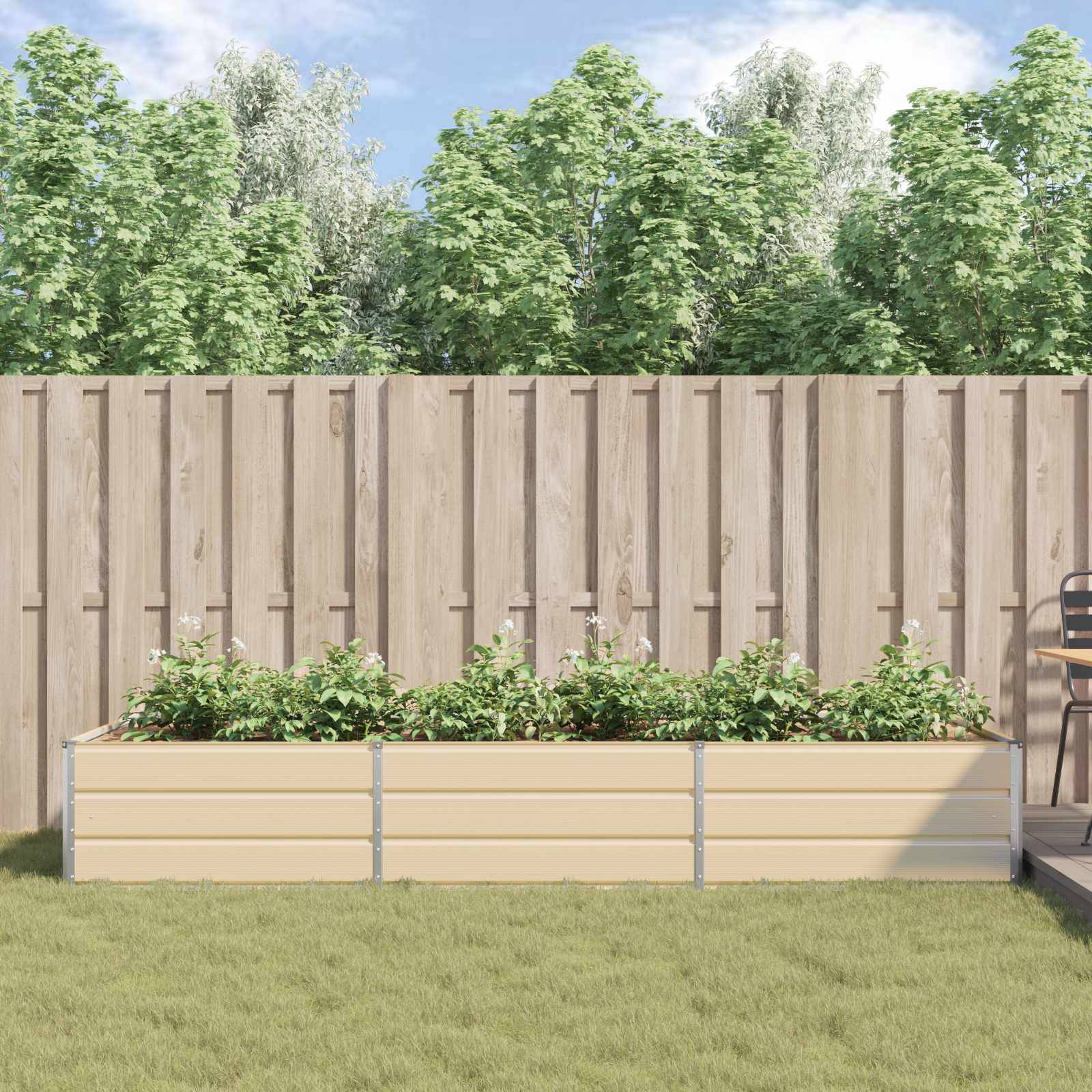 vidaXL Pflanzkübel Elfenbein 290 x 100 x 45 cm Verzinkter Stahl