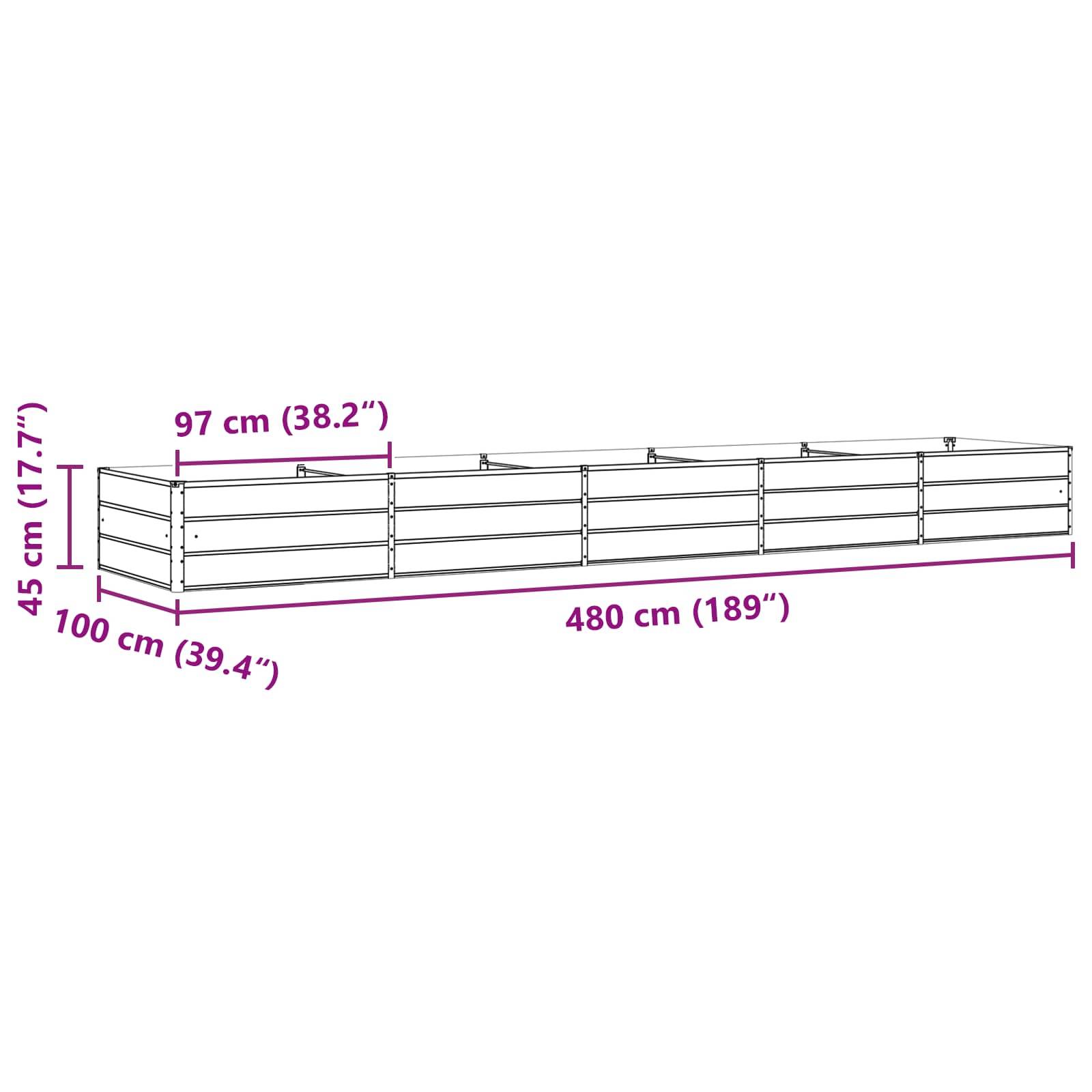vidaXL Pflanzkübel Elfenbein 480 x 100 x 45 cm Verzinkter Stahl