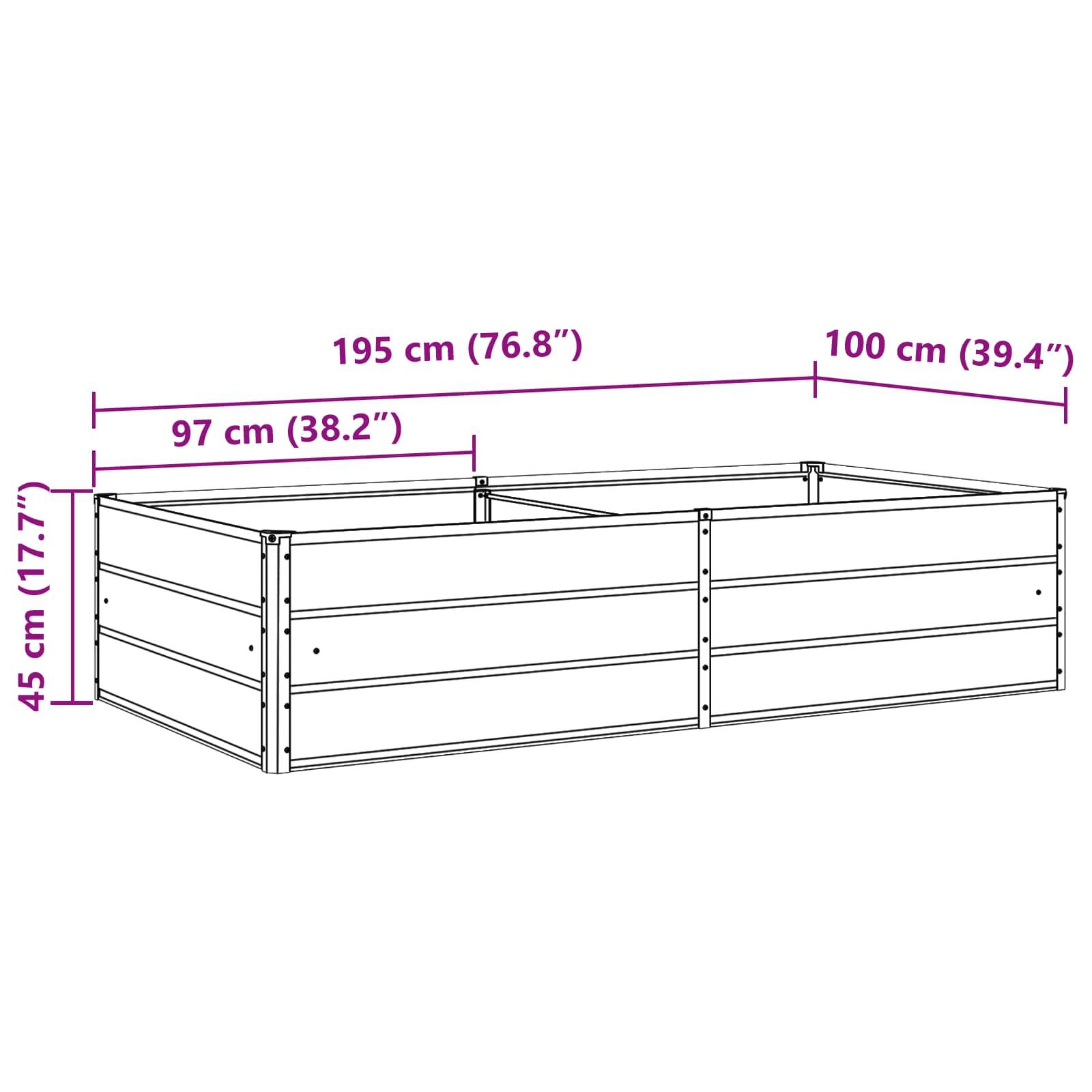 vidaXL Pflanzkübel Anthrazit 195 x 100 x 45 cm Verzinkter Stahl