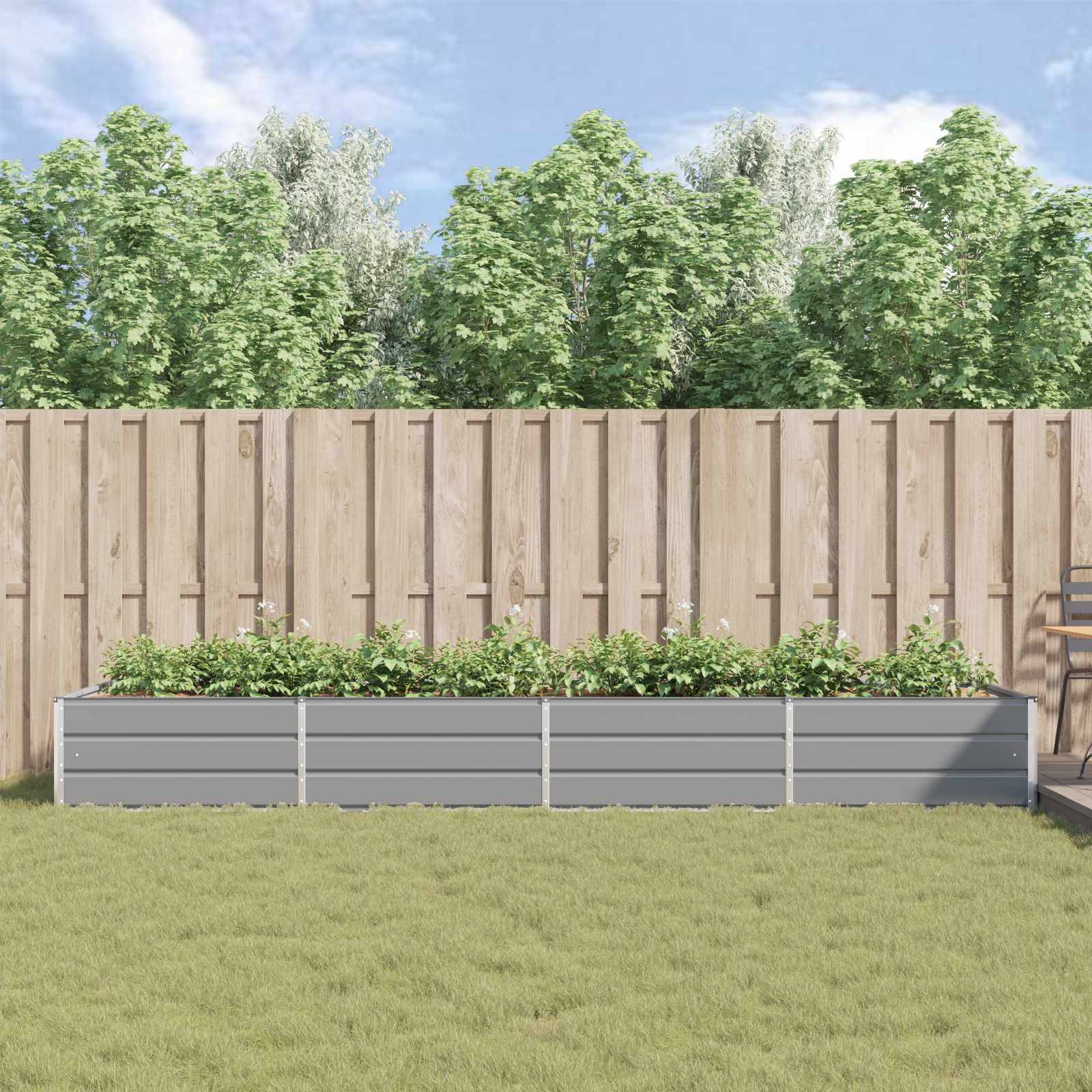 vidaXL Pflanzkübel Hellgrau 385 x 100 x 45 cm Verzinkter Stahl