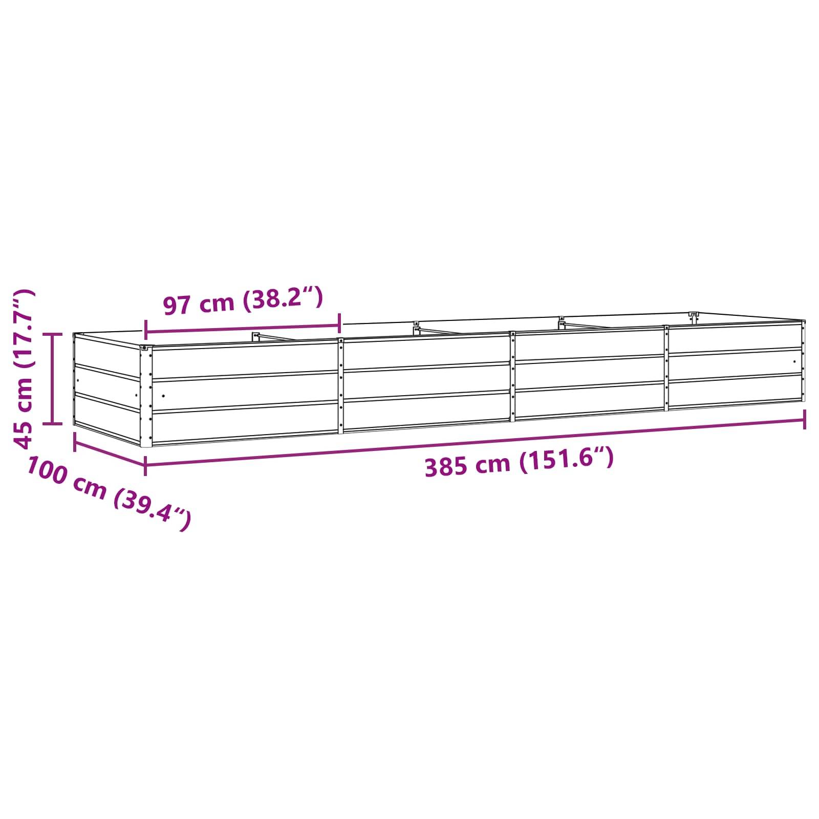 vidaXL Pflanzkübel Hellgrau 385 x 100 x 45 cm Verzinkter Stahl