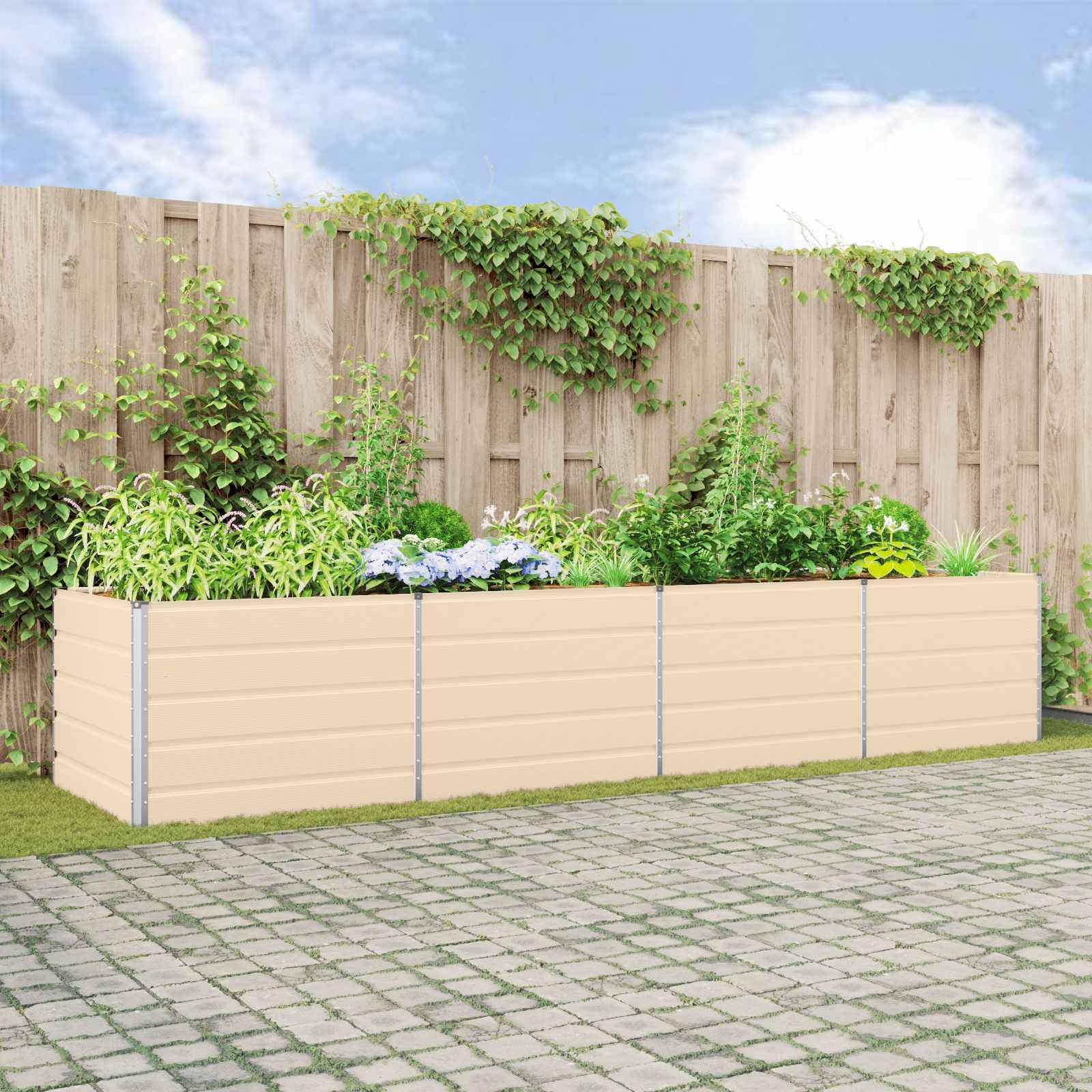 vidaXL Pflanzkübel Elfenbein 385 x 100 x 75 cm Verzinkter Stahl
