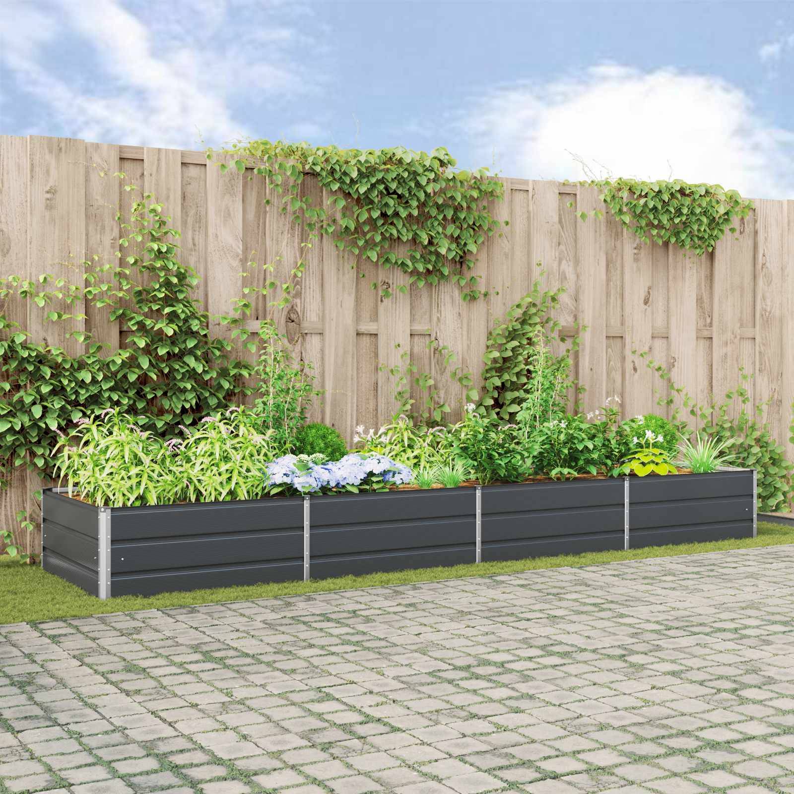 vidaXL Pflanzkübel Anthrazit 385 x 100 x 45 cm Verzinkter Stahl
