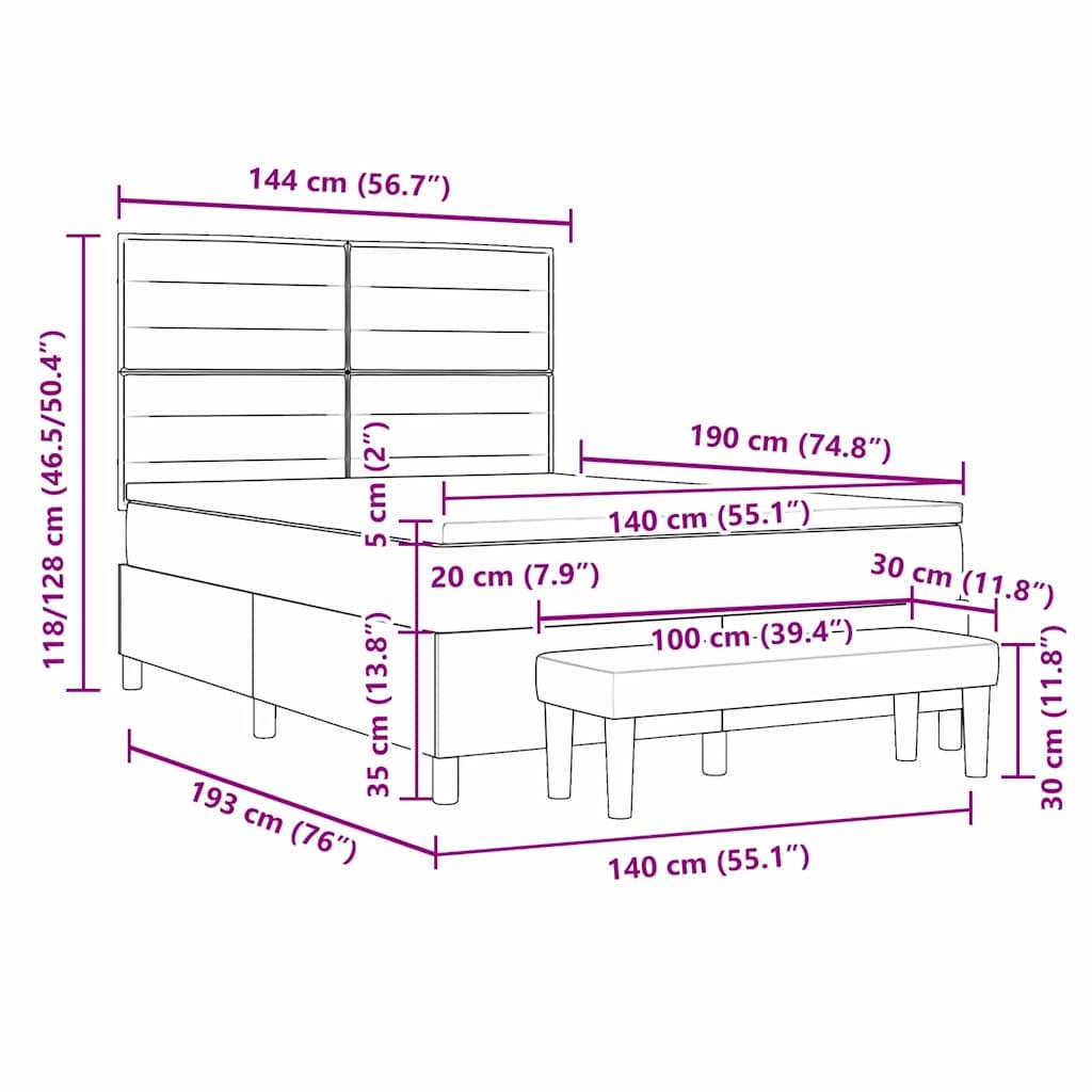 vidaXL Boxspringbett mit Kopfteil Schwarz 190 x 140 cm Stoff
