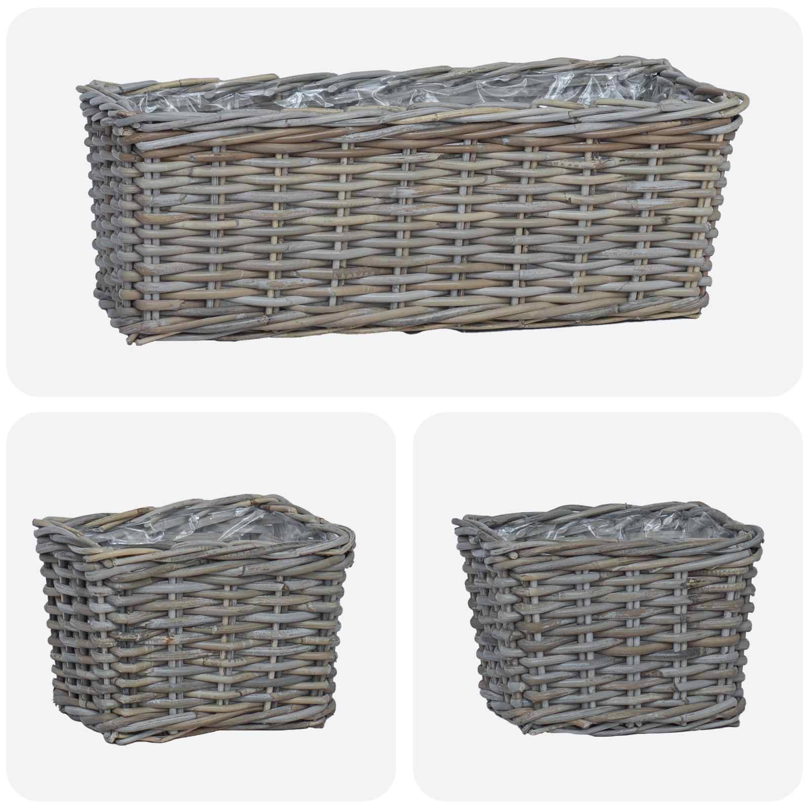 vidaXL Blumentopfkorb mit Speicher 3 pcs Grau Kubu Rattan
