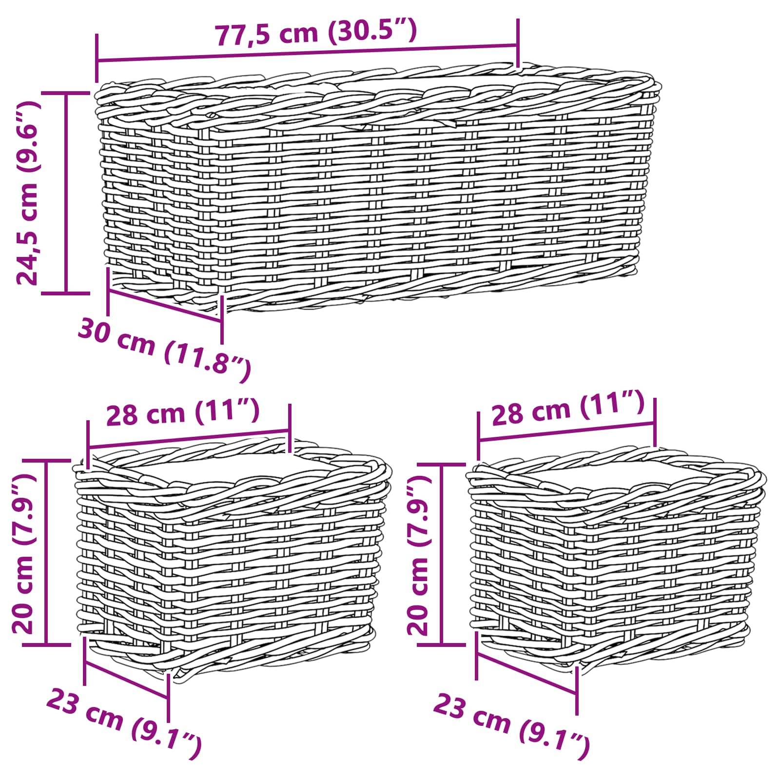 vidaXL Blumentopfkorb mit Speicher 3 pcs Grau Kubu Rattan