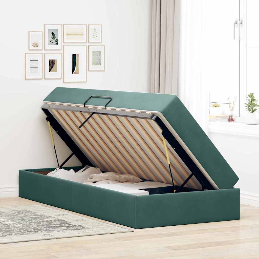 vidaXL Aufbewahrungsbett mit Matratze Dunkelgrün 100 x 200 cm Samt