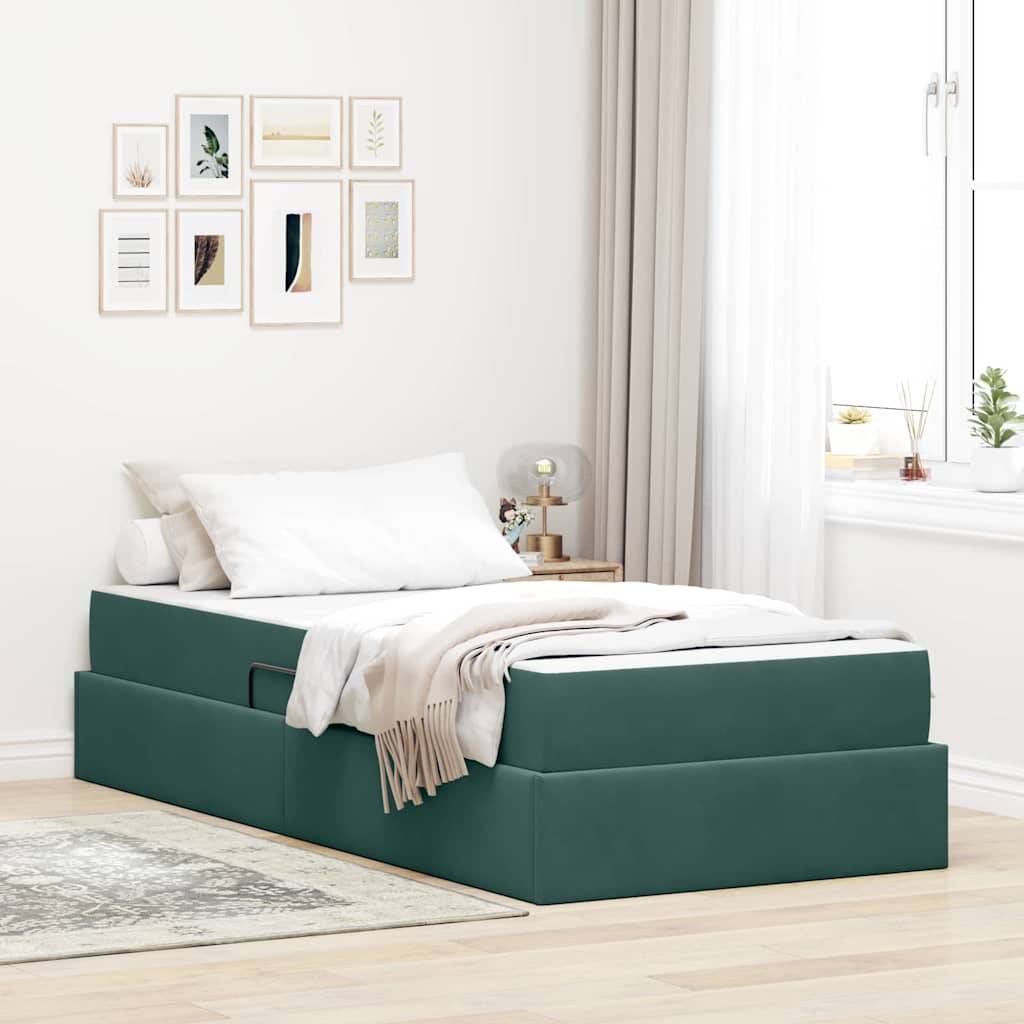 vidaXL Aufbewahrungsbett mit Matratze Dunkelgrün 100 x 200 cm Samt