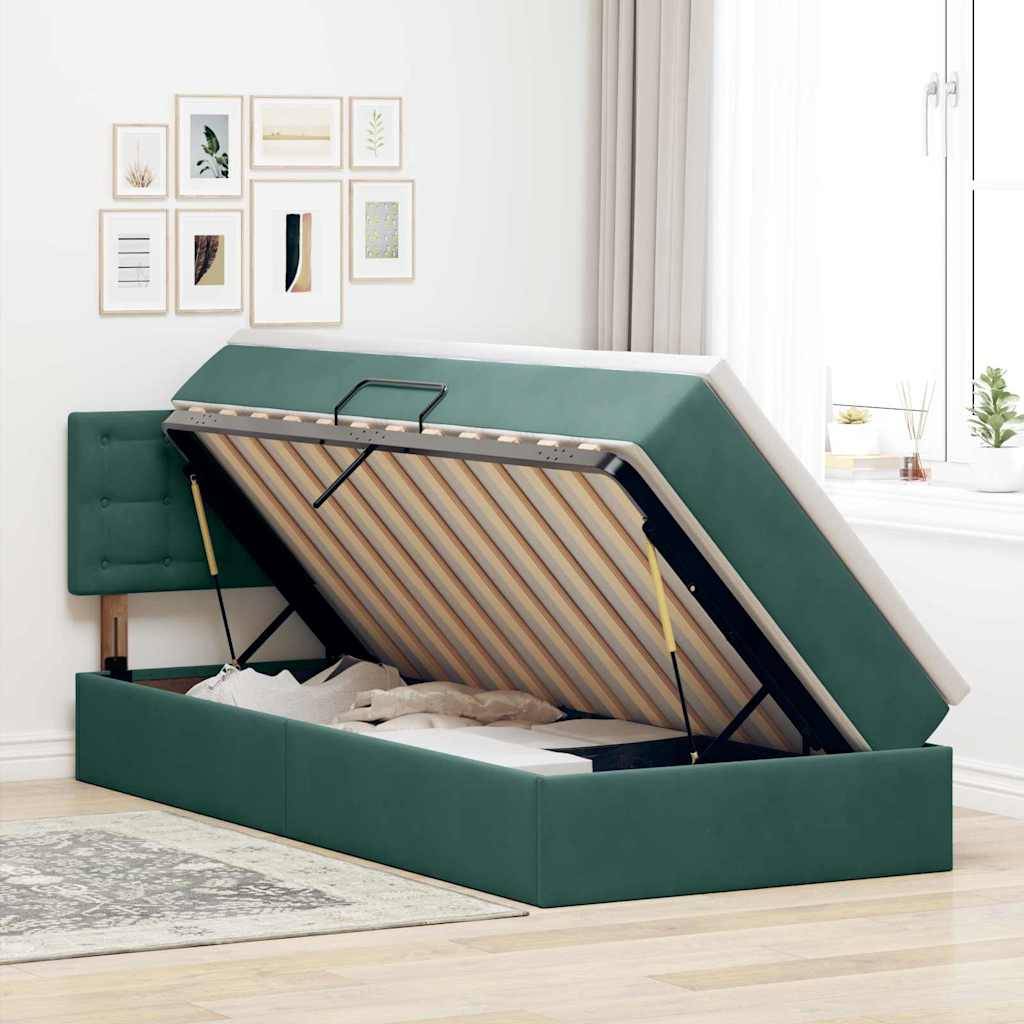 vidaXL Aufbewahrungsbett mit Matratze Dunkelgrün 90 x 190 cm Samt