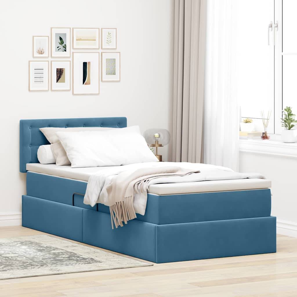 vidaXL Aufbewahrungsbett mit Matratze Dunkelblau 90 x 190 cm Samt