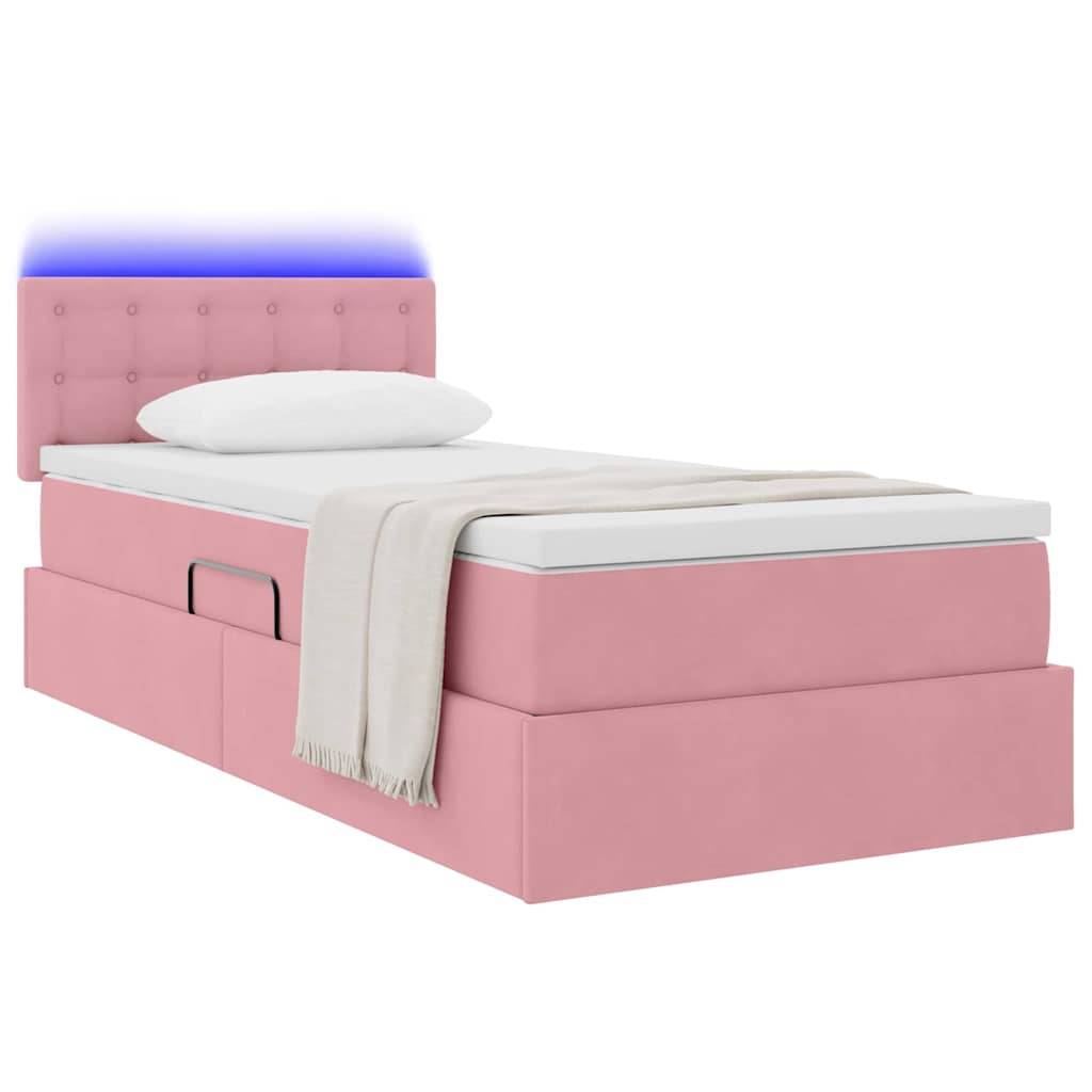 vidaXL LED-Speicherbett mit Matratze Rosa 90 x 200 cm Samt