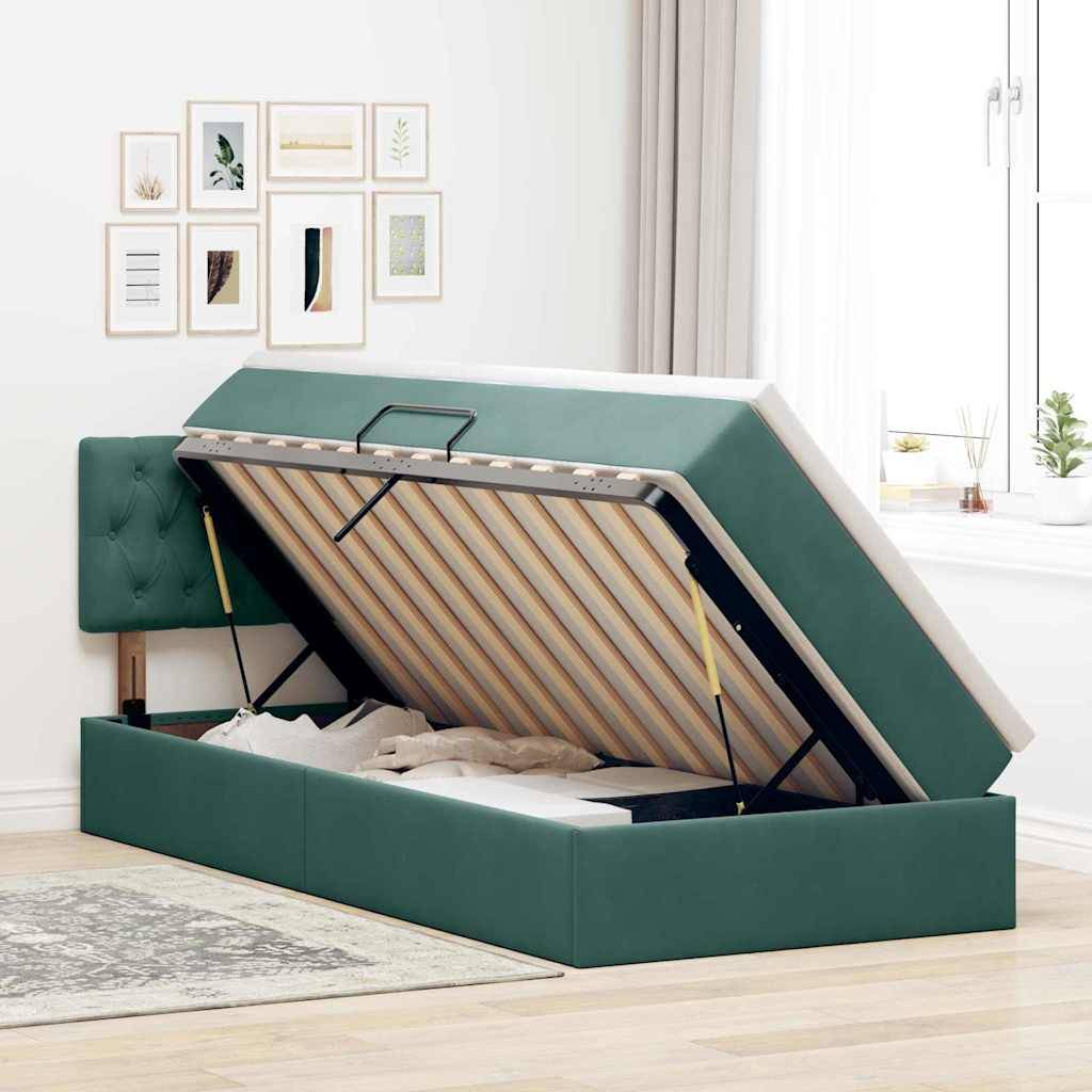 vidaXL Aufbewahrungsbett mit Matratze Dunkelgrün 100 x 200 cm Samt