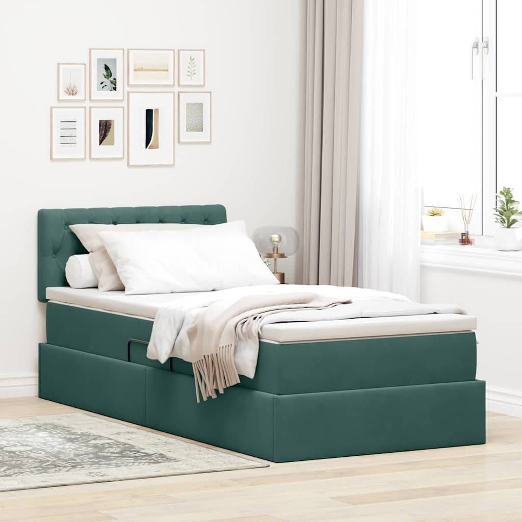 vidaXL Aufbewahrungsbett mit Matratze Dunkelgrün 100 x 200 cm Samt