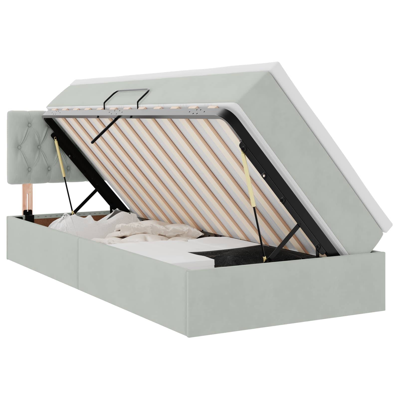 vidaXL LED-Speicherbett mit Matratze Hellgrau 100 x 200 cm Samt