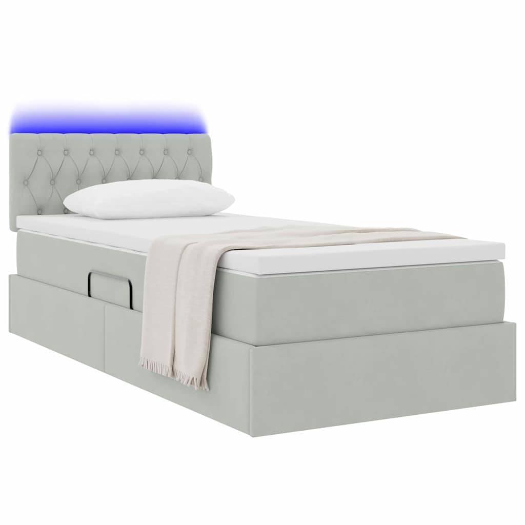 vidaXL LED-Speicherbett mit Matratze Hellgrau 100 x 200 cm Samt