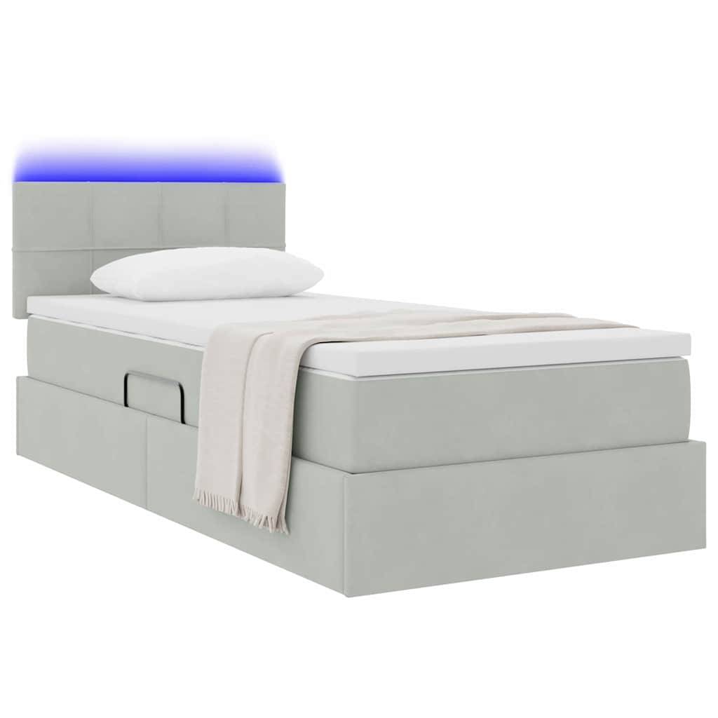 vidaXL LED-Speicherbett mit Matratze Hellgrau 100 x 200 cm Samt