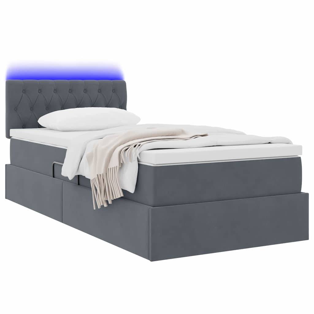 vidaXL LED-Speicherbett mit Matratze Dunkelgrau 90 x 190 cm Samt