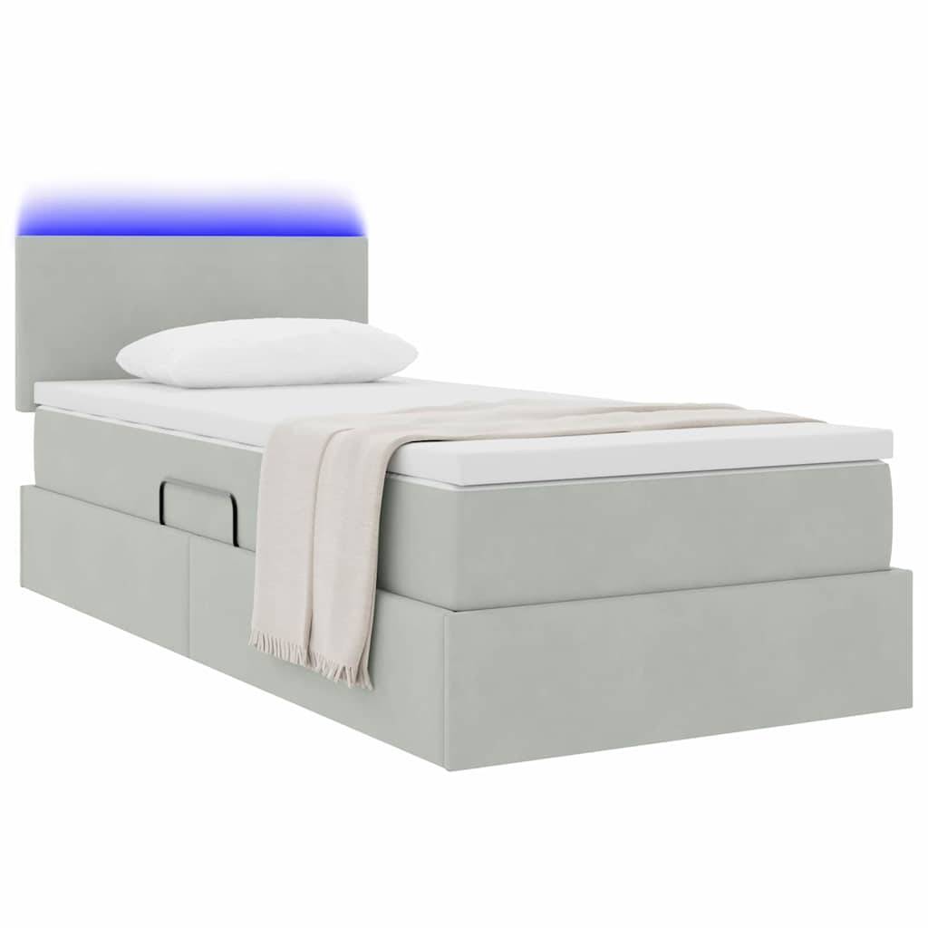 vidaXL LED-Speicherbett mit Matratze Hellgrau 90 x 200 cm Samt