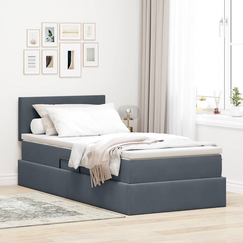 vidaXL LED-Speicherbett mit Matratze Dunkelgrau 90 x 190 cm Samt