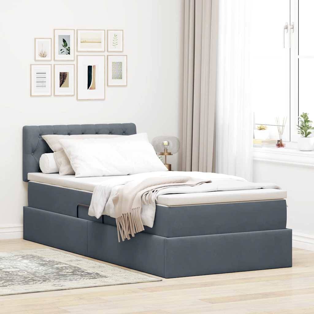 vidaXL Aufbewahrungsbett mit Matratze Dunkelgrau 90 x 200 cm Samt