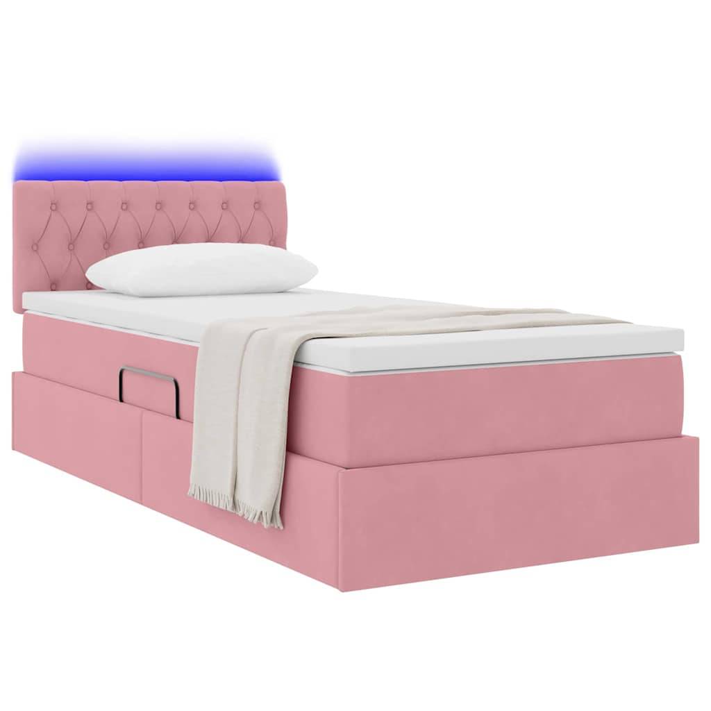 vidaXL LED-Speicherbett mit Matratze Rosa 90 x 200 cm Samt