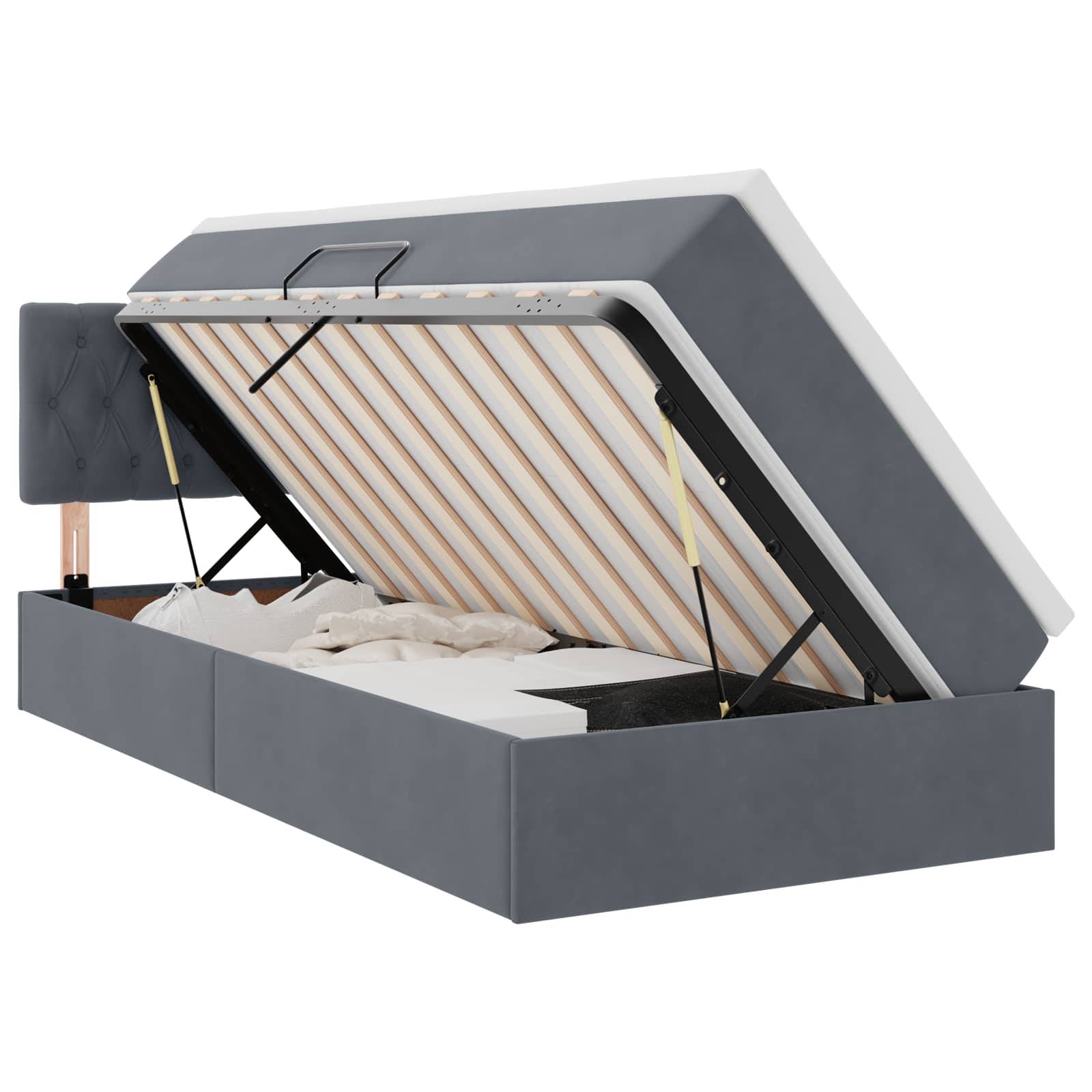 vidaXL LED-Speicherbett mit Matratze Dunkelgrau 90 x 190 cm Samt