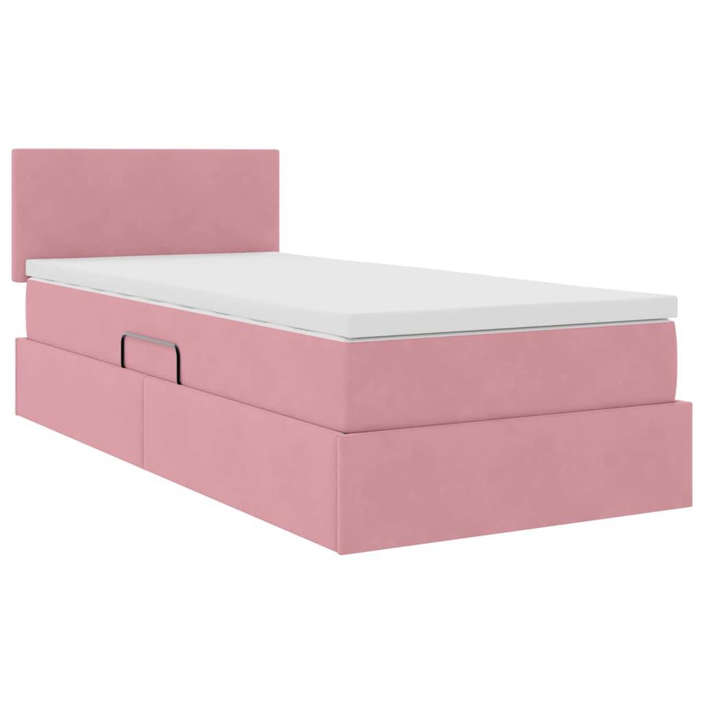 vidaXL LED-Speicherbett mit Matratze Rosa 90 x 200 cm Samt