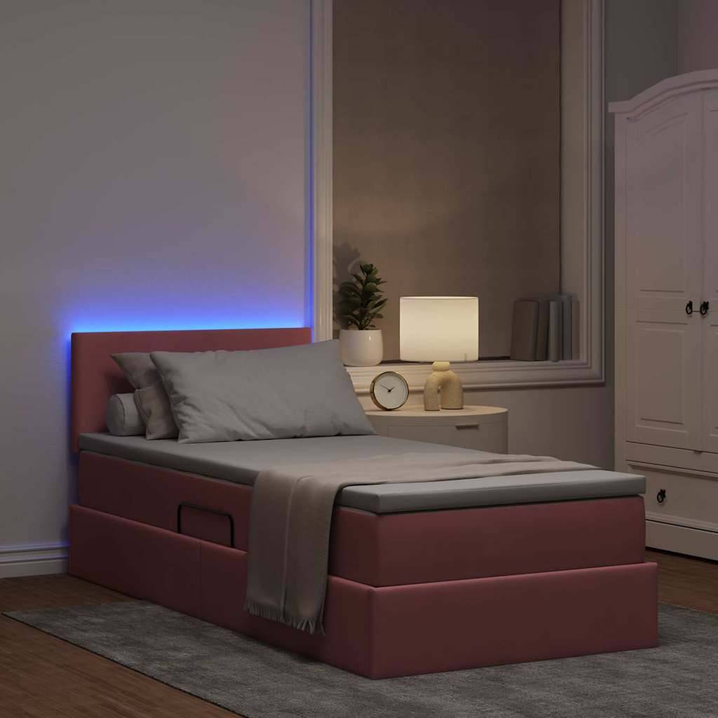 vidaXL LED-Speicherbett mit Matratze Rosa 90 x 200 cm Samt