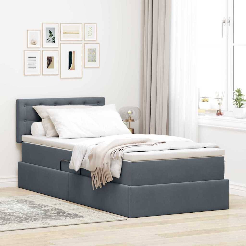 vidaXL LED-Speicherbett mit Matratze Dunkelgrau 90 x 190 cm Samt