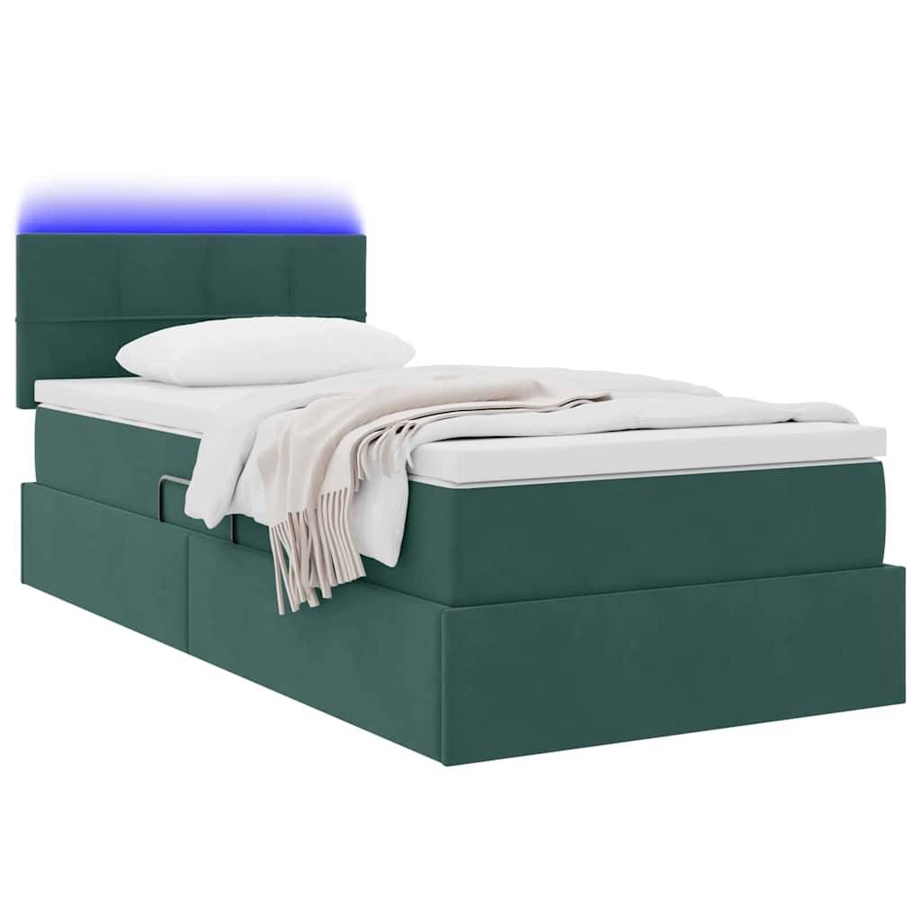vidaXL LED-Speicherbett mit Matratze Dunkelgrün 90 x 190 cm Samt