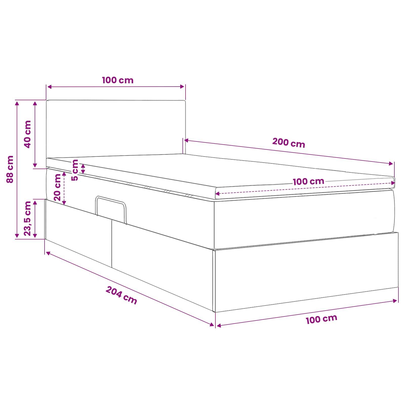 vidaXL LED-Speicherbett mit Matratze Hellgrau 100 x 200 cm Samt