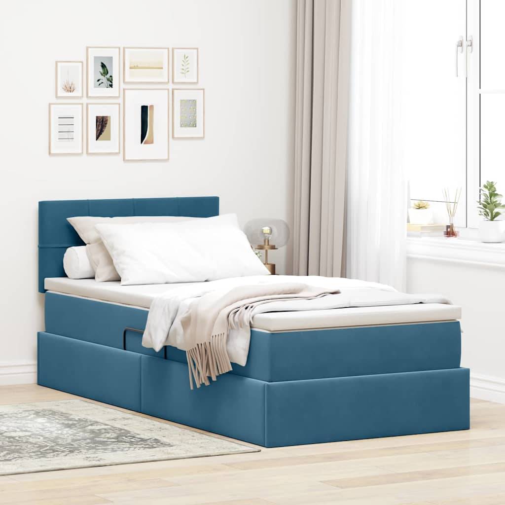 vidaXL Aufbewahrungsbett mit Matratze Dunkelblau 100 x 200 cm Samt