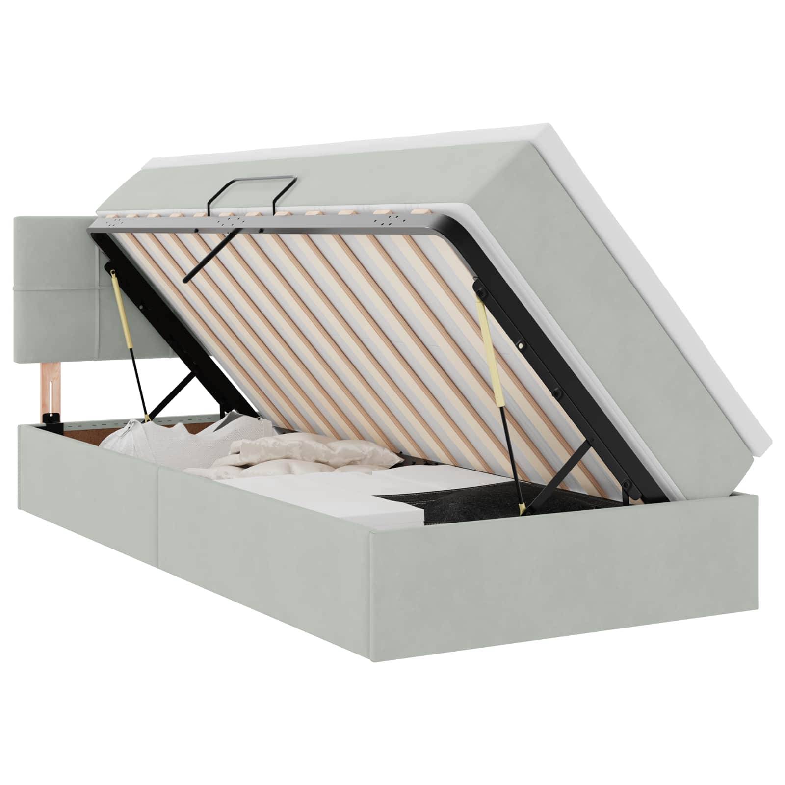 vidaXL LED-Speicherbett mit Matratze Hellgrau 100 x 200 cm Samt