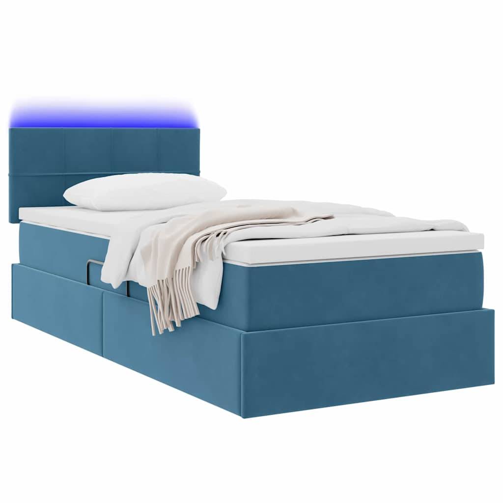 vidaXL LED-Speicherbett mit Matratze Dunkelblau 90 x 200 cm Samt
