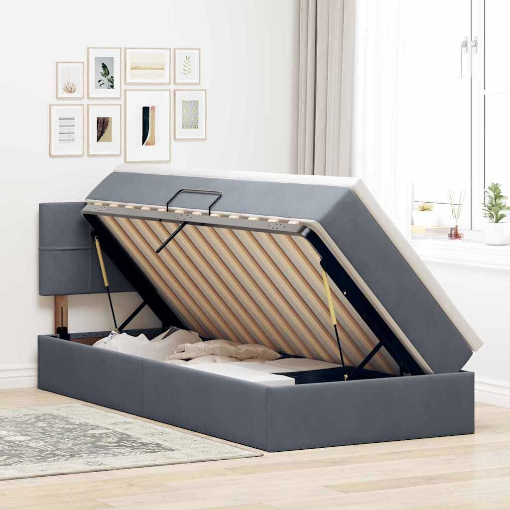 vidaXL LED-Speicherbett mit Matratze Dunkelgrau 90 x 190 cm Samt