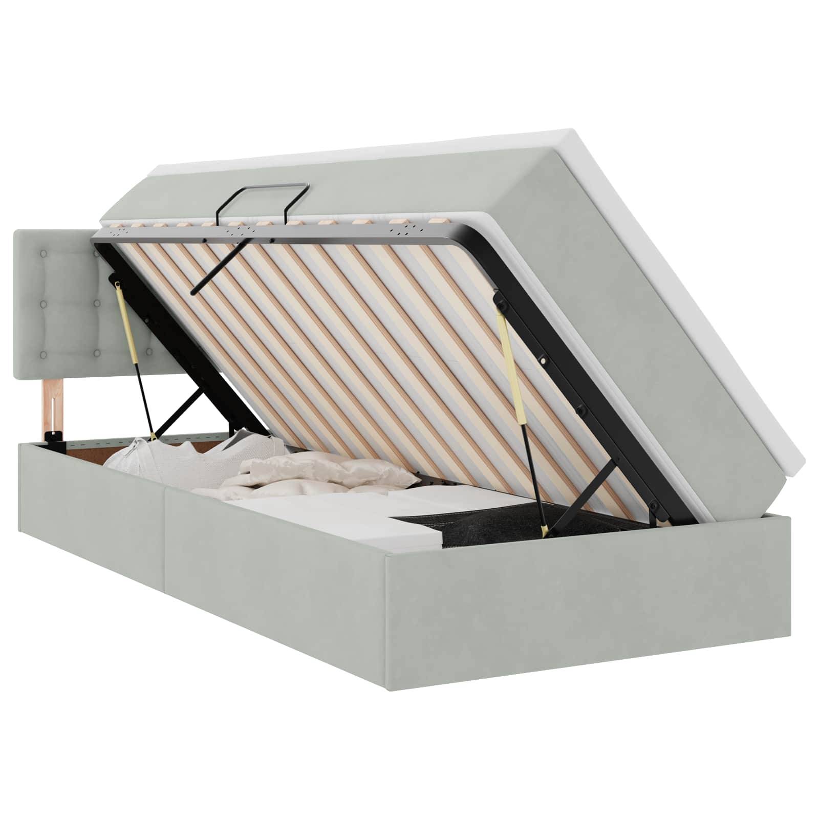 vidaXL LED-Speicherbett mit Matratze Hellgrau 100 x 200 cm Samt