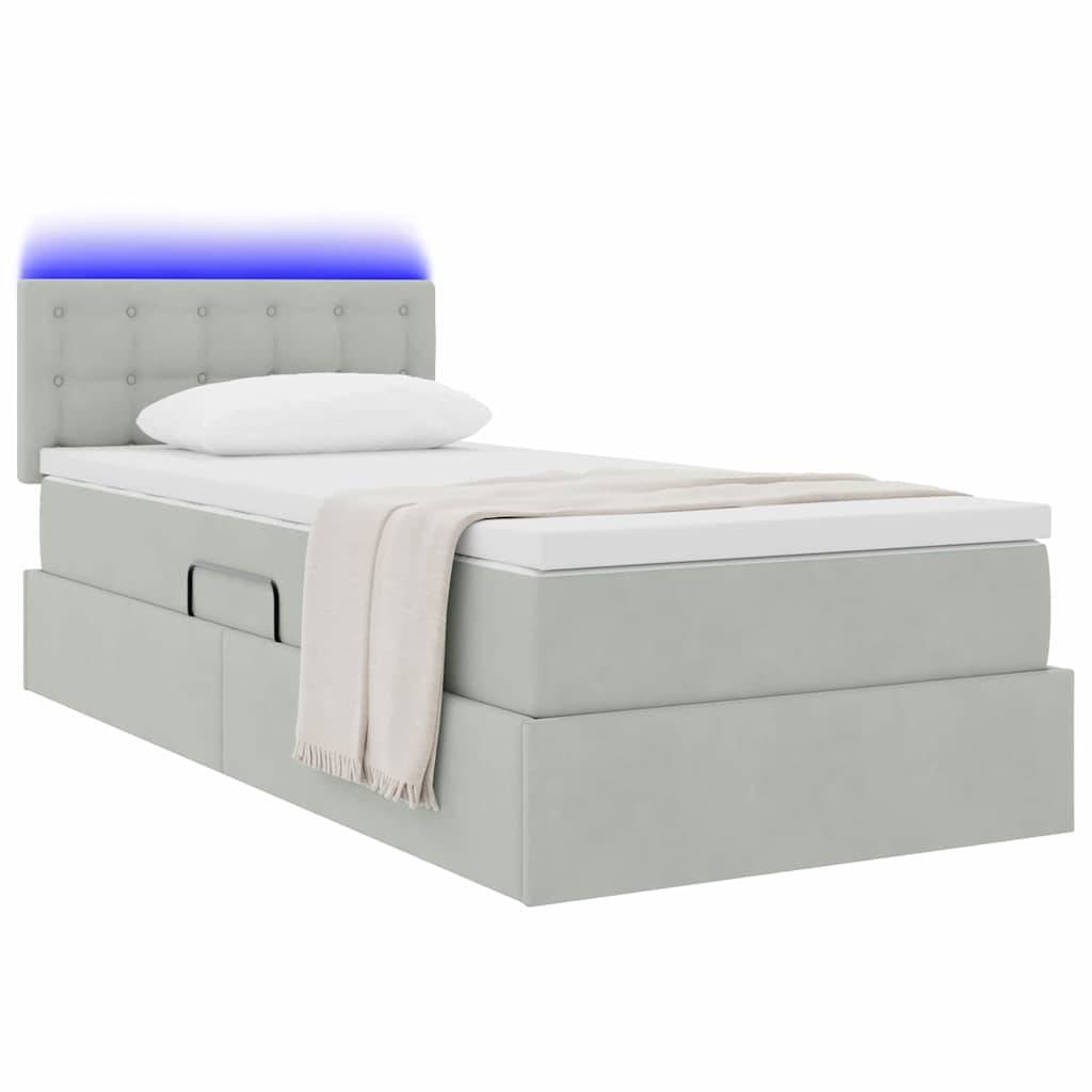 vidaXL LED-Speicherbett mit Matratze Hellgrau 100 x 200 cm Samt