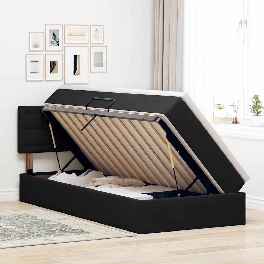 vidaXL LED-Speicherbett mit Matratze Schwarz 100 x 200 cm Samt