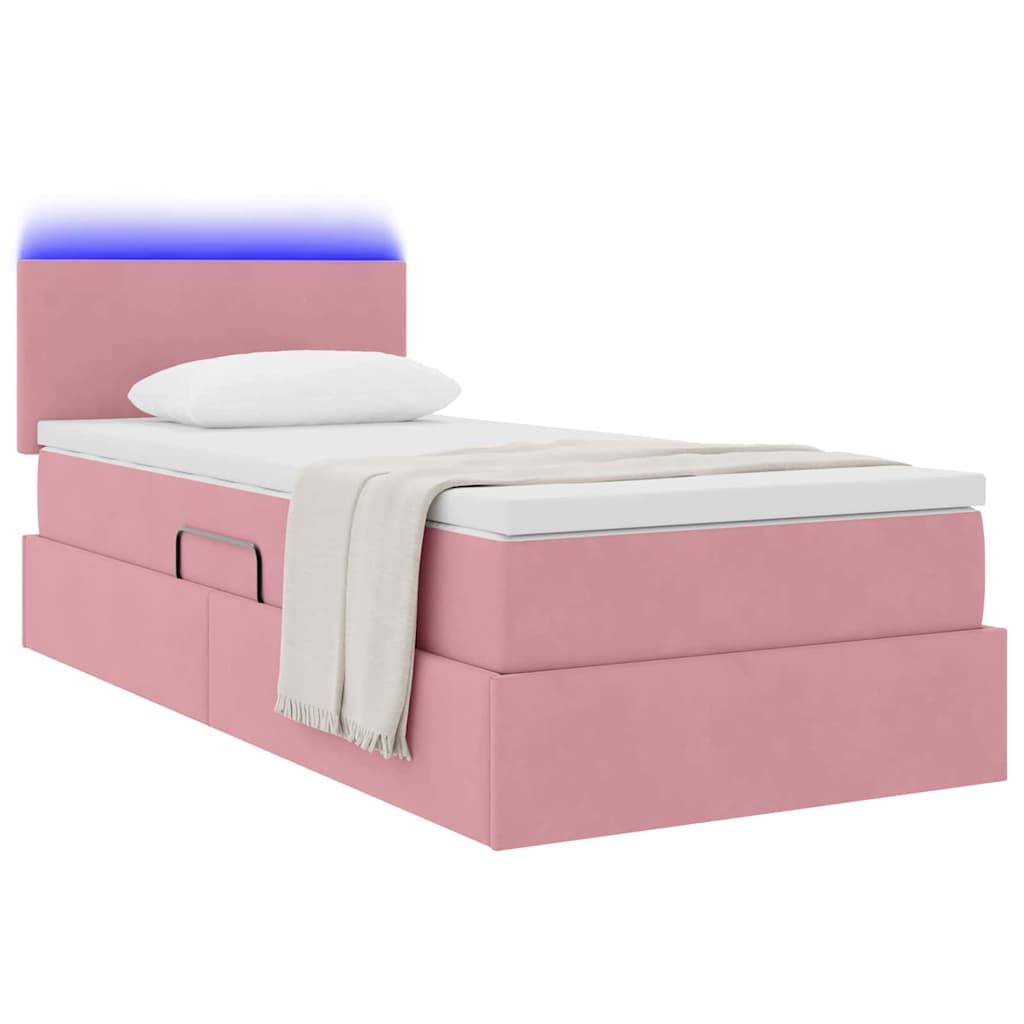 vidaXL LED-Speicherbett mit Matratze Rosa 90 x 190 cm Samt