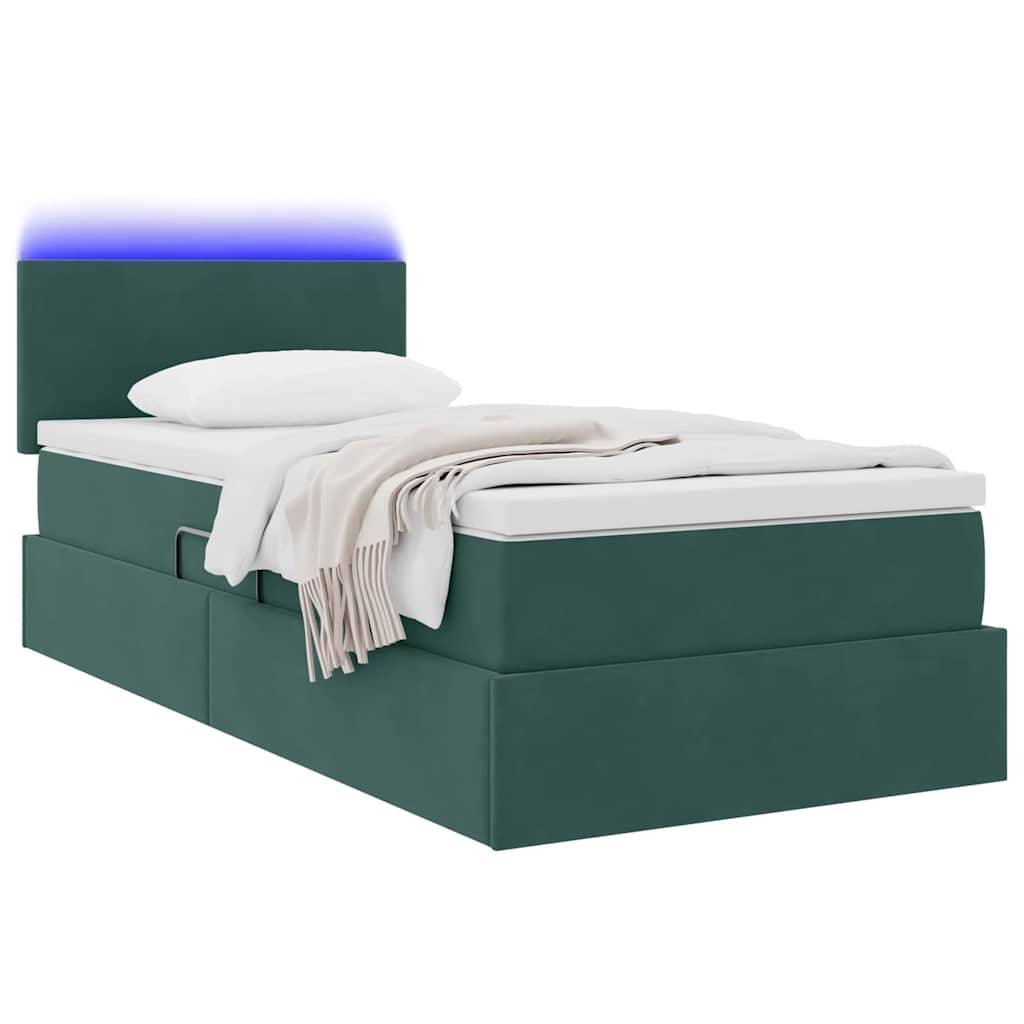 vidaXL LED-Speicherbett mit Matratze Dunkelgrün 100 x 200 cm Samt